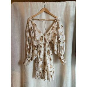 Lovestitch Women Long Sleeve Open Back Dress Size M Floral Cottage Romantic